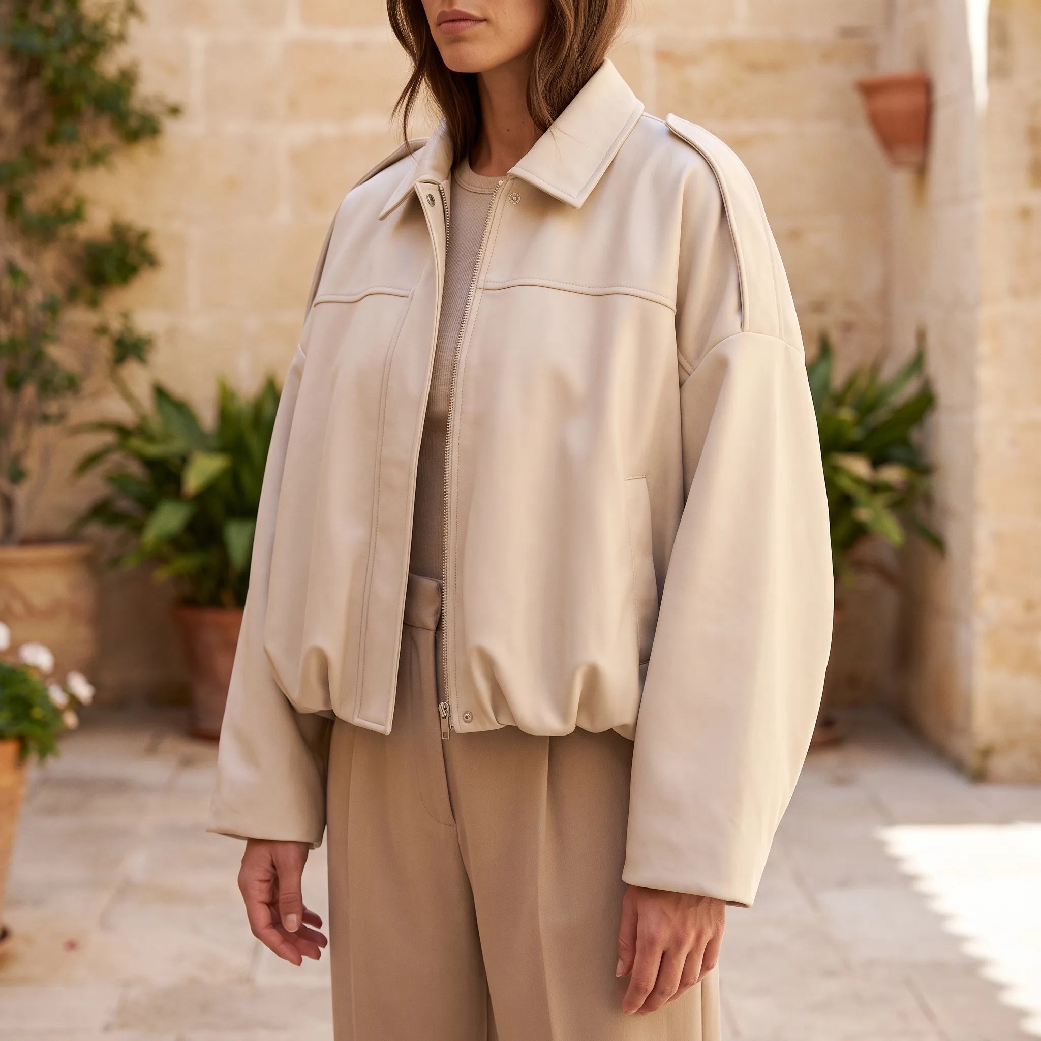 Mossline  - Relaxed Fit Vintage Style Bomber Jacket Spring Layering