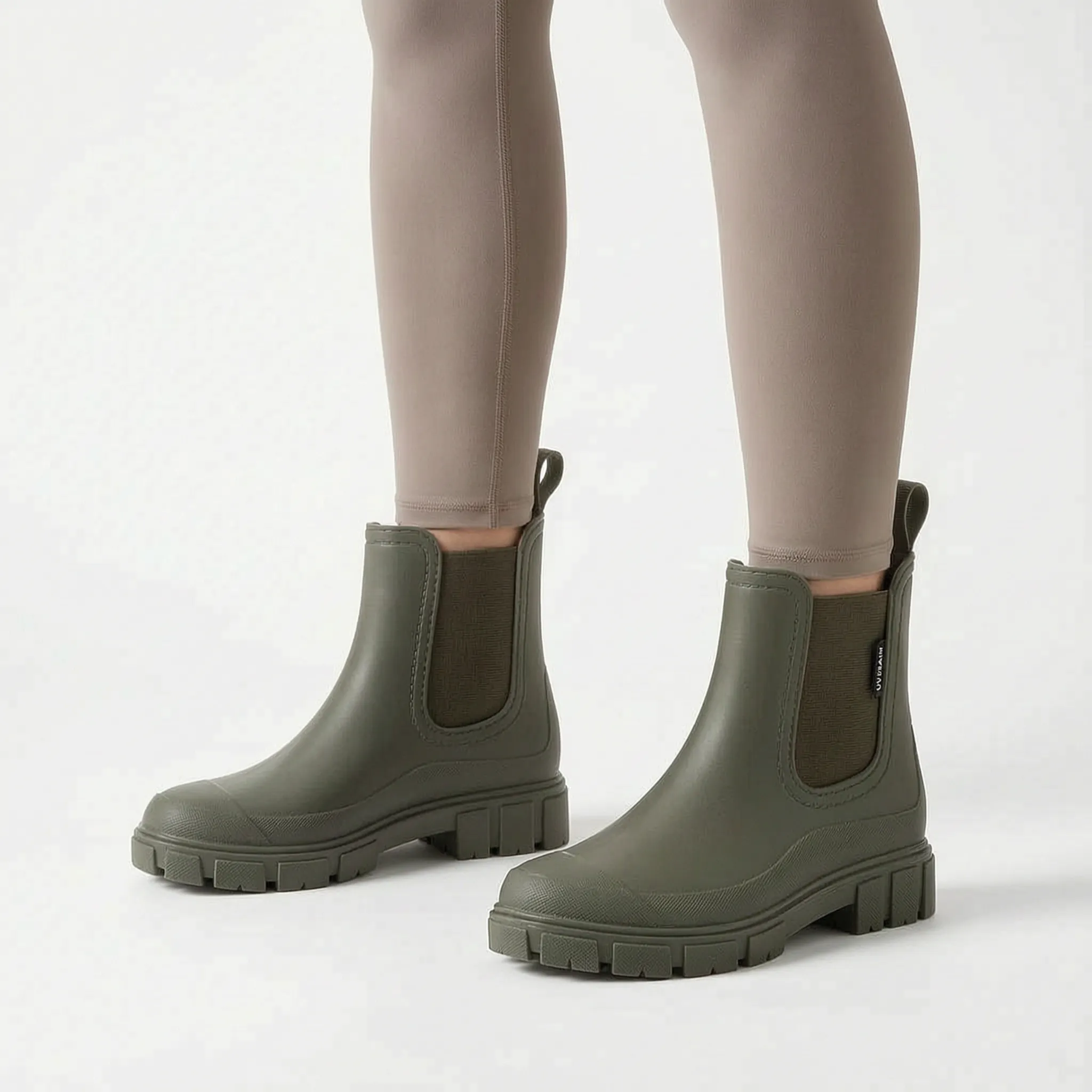 Rainstride  - Chunky Sole Ankle Wellies Navigating Wet Streets