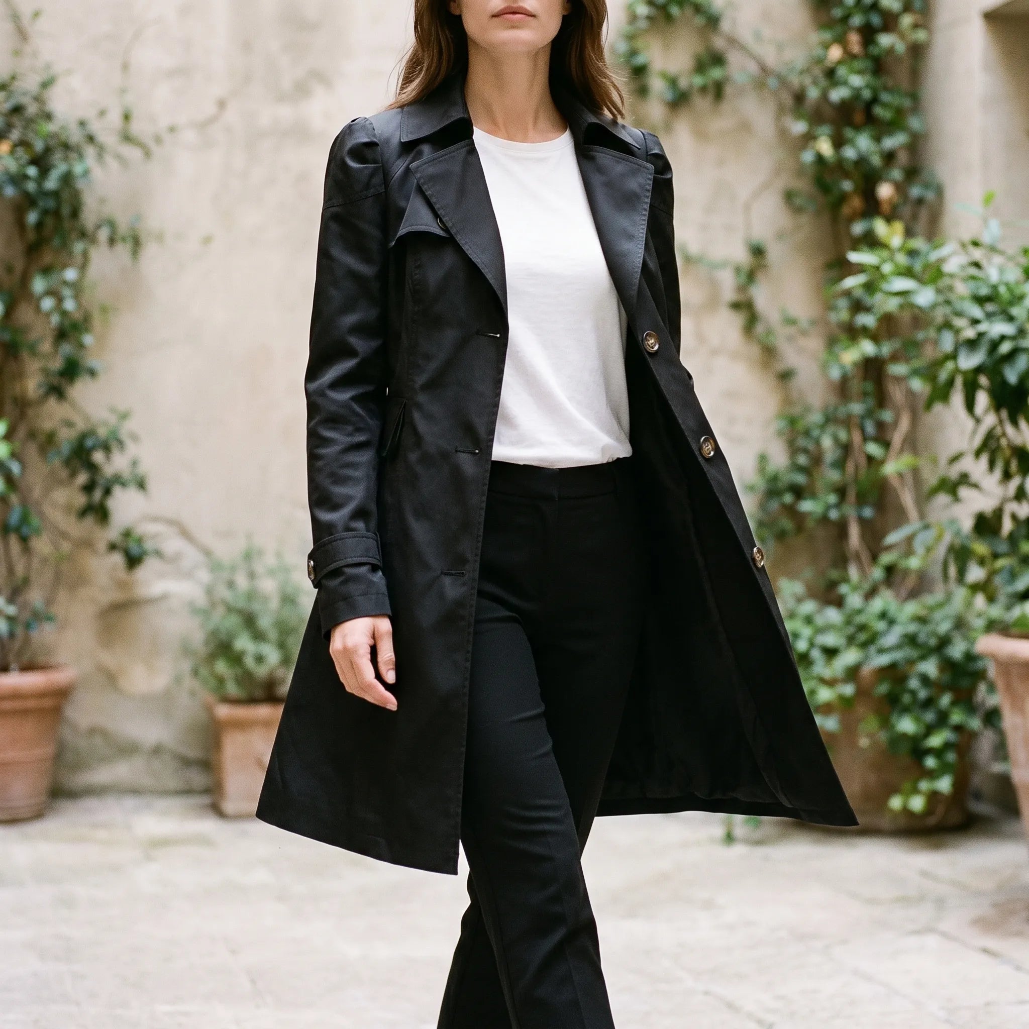 Trenchica  - Classic Button-Front Trench Coat Spring Layering