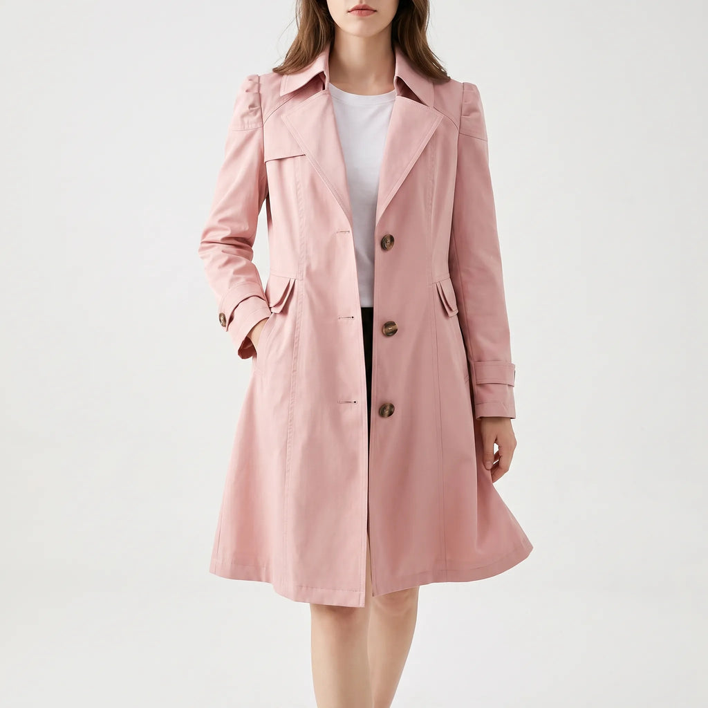 Trenchica  - Classic Button-Front Trench Coat Spring Layering