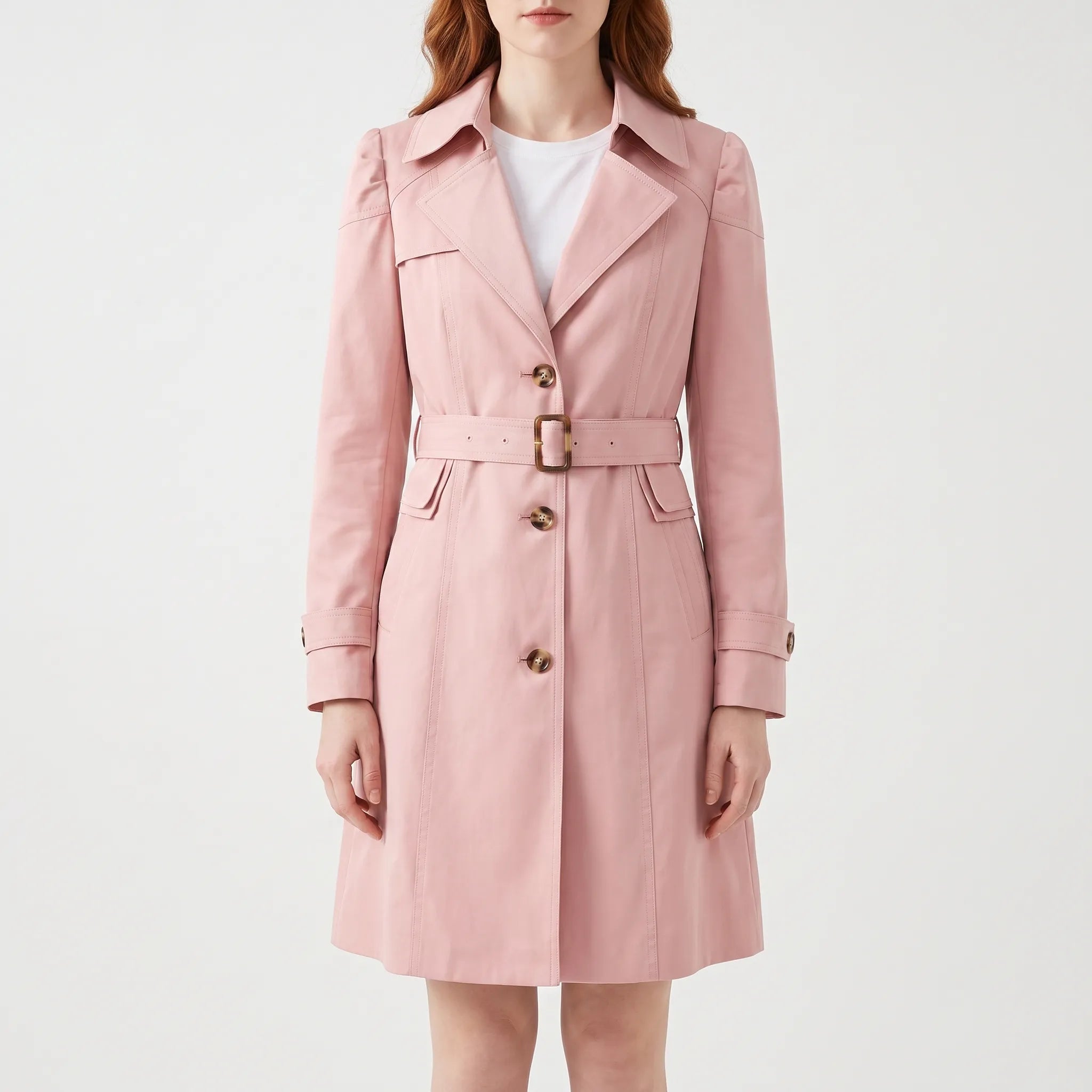 Trenchica  - Classic Button-Front Trench Coat Spring Layering