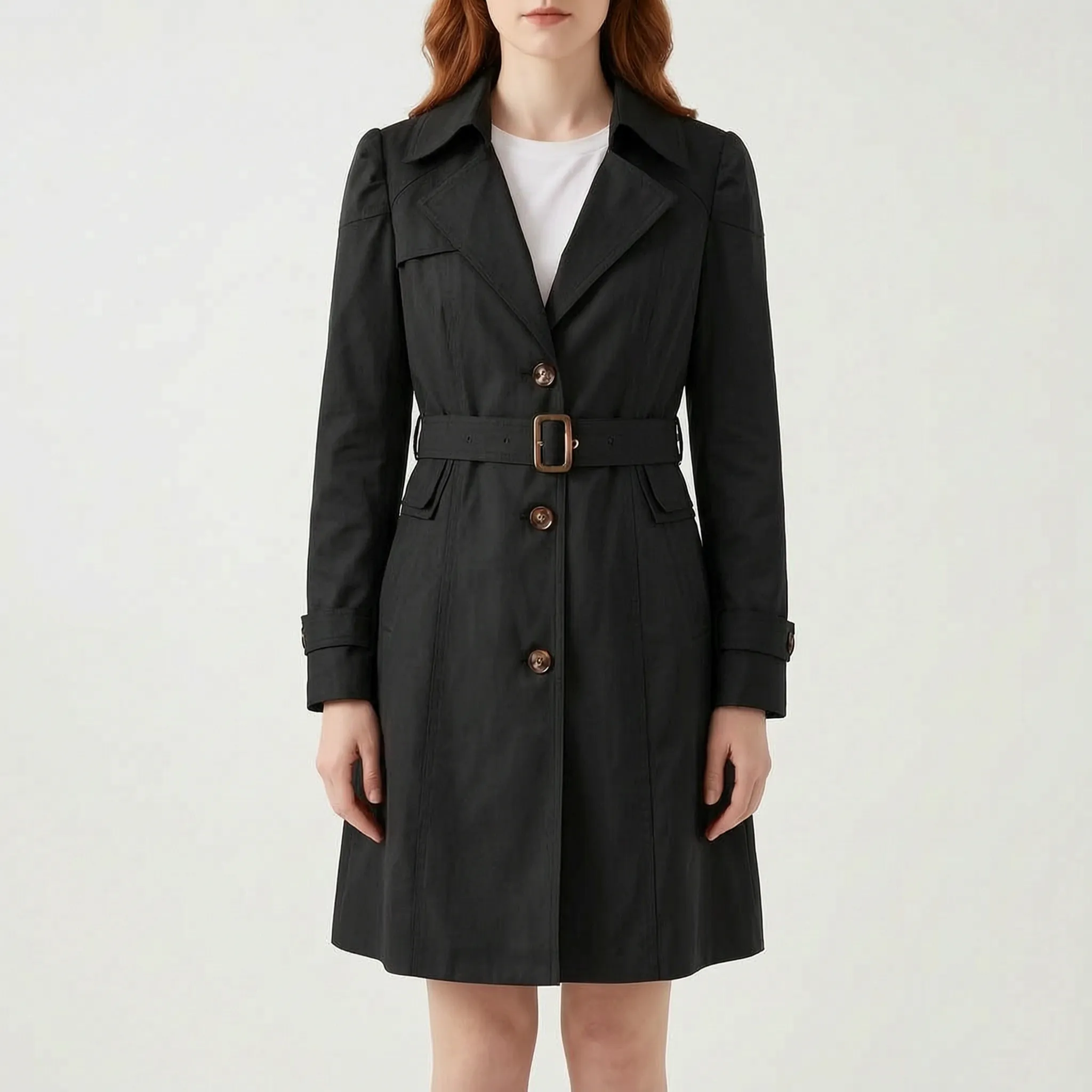 Trenchica  - Classic Button-Front Trench Coat Spring Layering