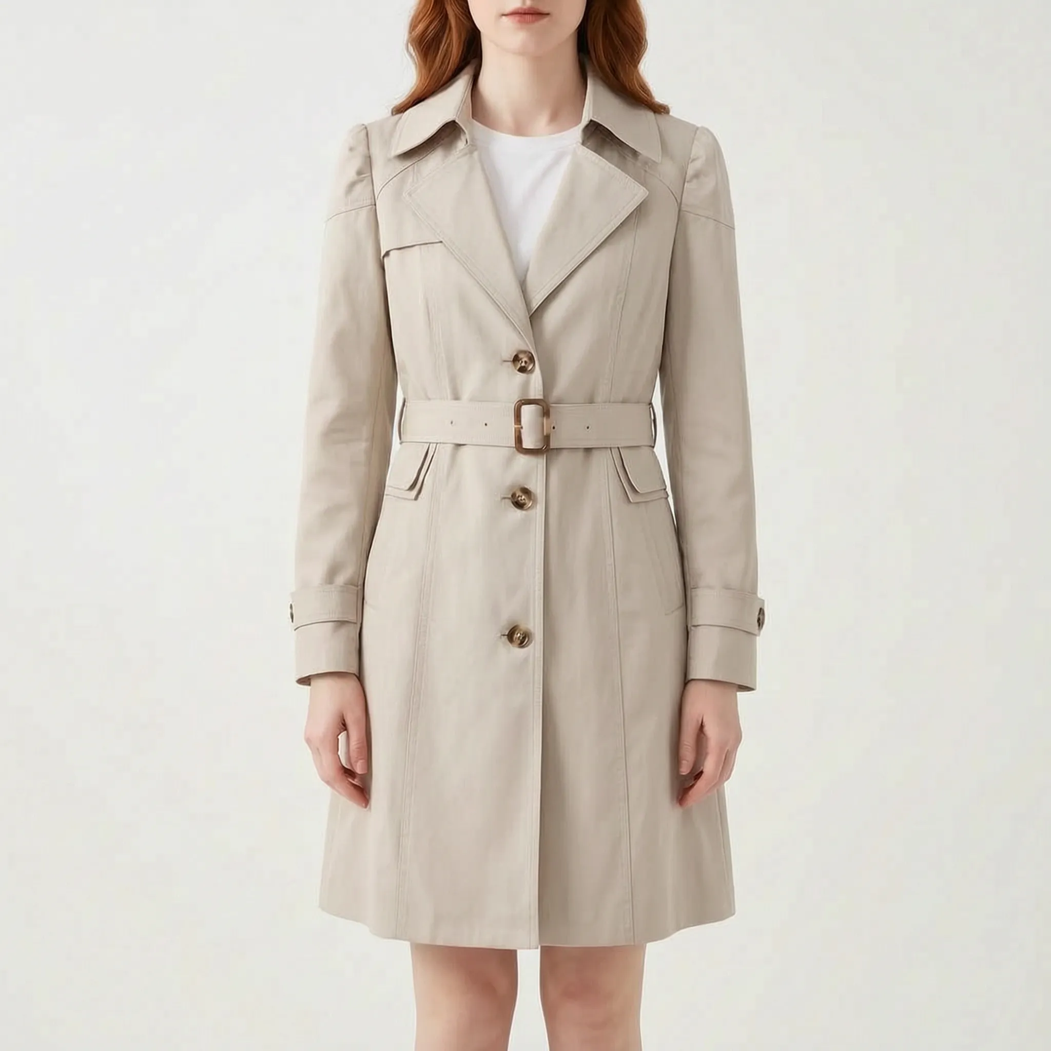 Trenchica  - Classic Button-Front Trench Coat Spring Layering