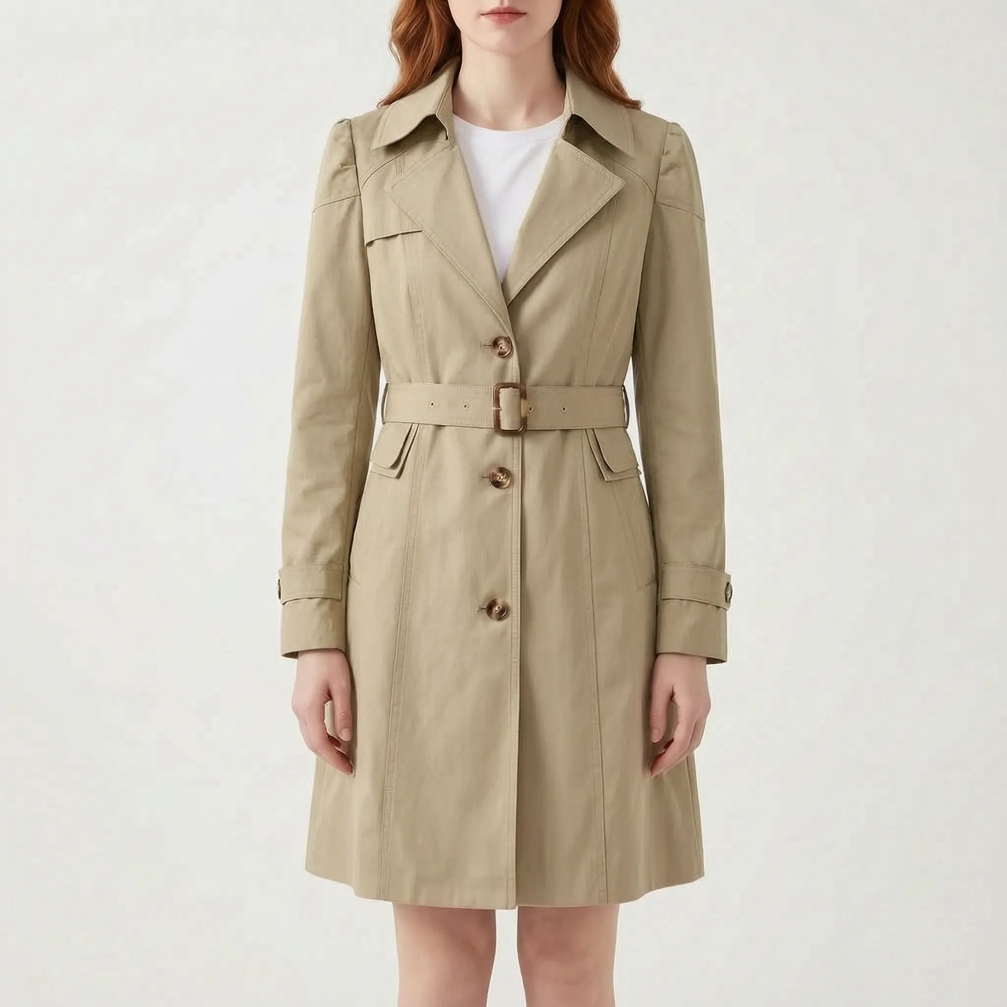 Trenchica  - Classic Button-Front Trench Coat Spring Layering