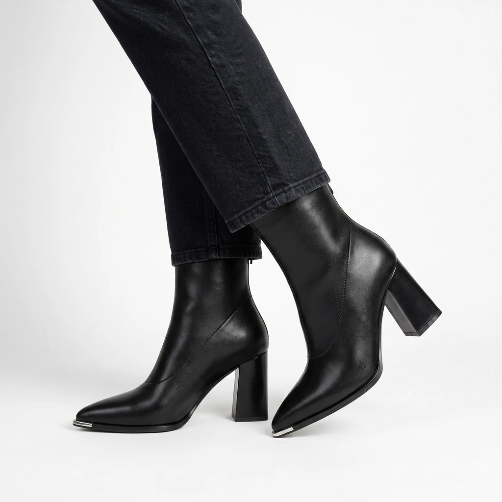 Velora  - Pointed-Toe Block Heel Ankle Boots Office Wear