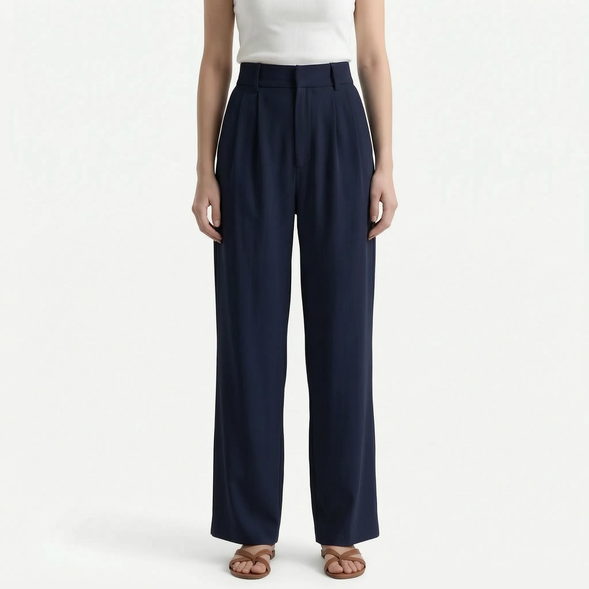 Vespera  - High Waisted Wide Leg Trousers Professional Office Wear