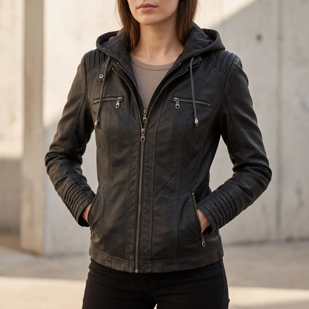 Vestra  - Fitted Hooded Moto Jacket Casual Layering