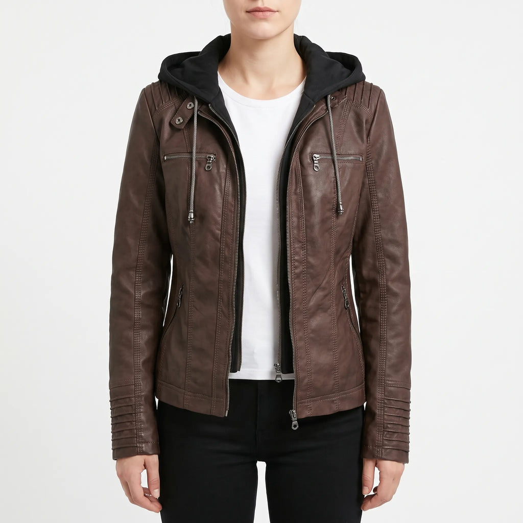 Vestra  - Fitted Hooded Moto Jacket Casual Layering