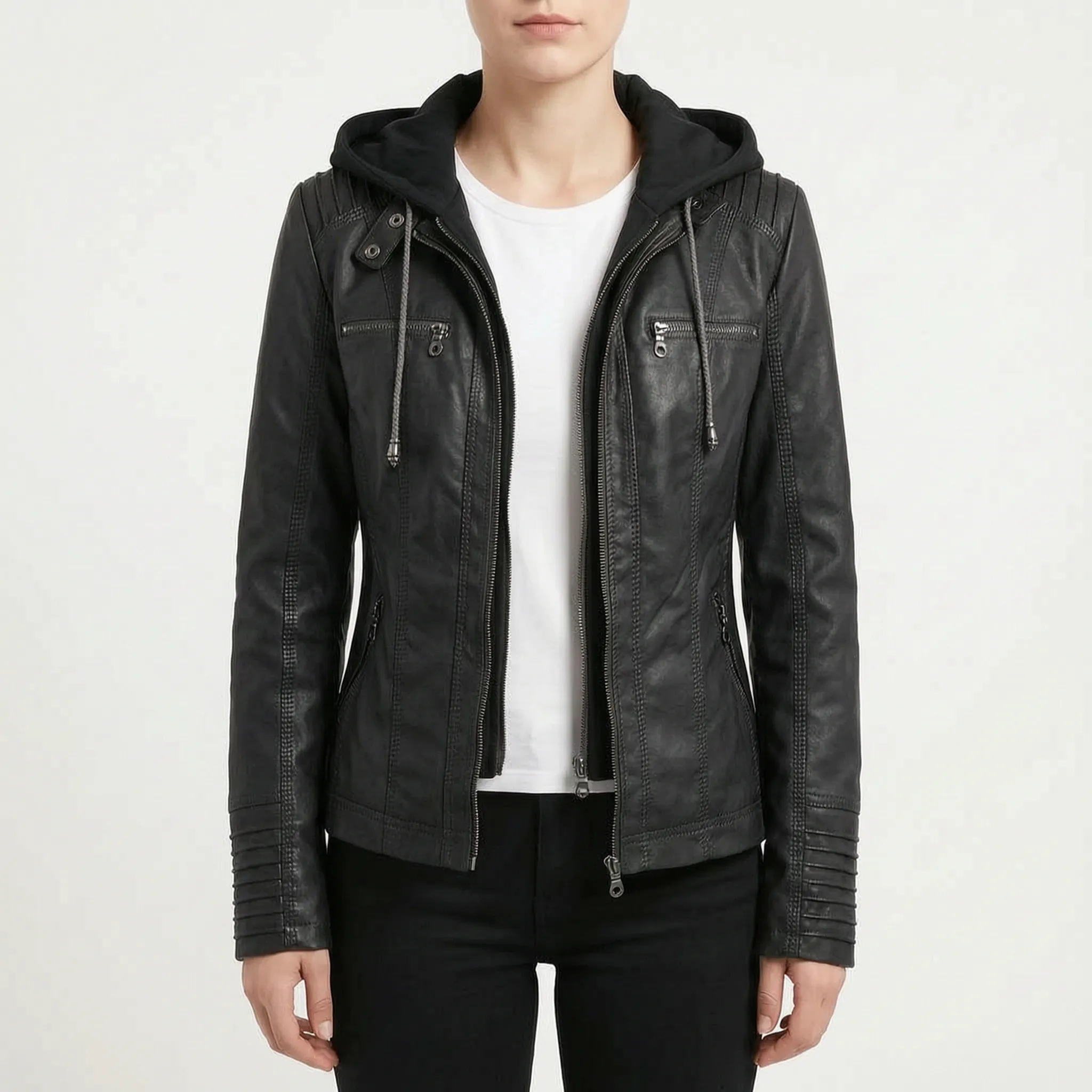 Vestra  - Fitted Hooded Moto Jacket Casual Layering