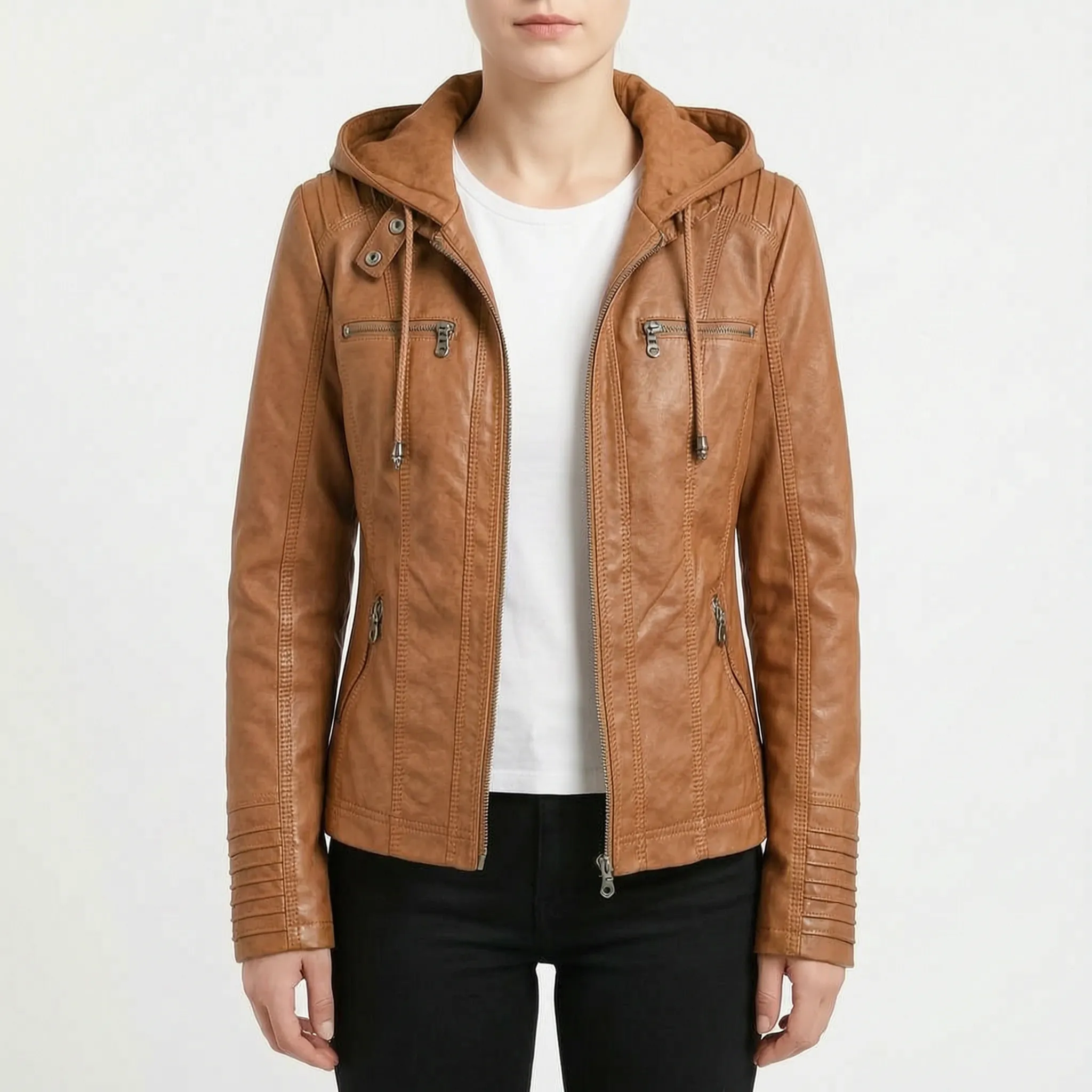 Vestra  - Fitted Hooded Moto Jacket Casual Layering